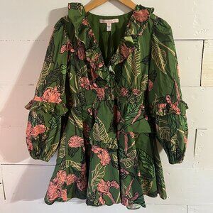 Hutch Long-Sleeve V-neck Ruffle Mini Dress